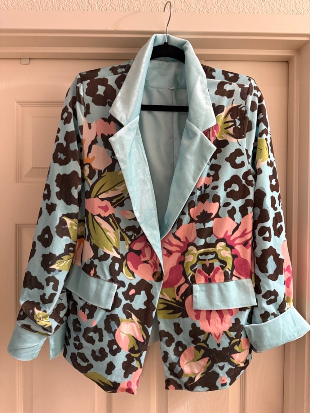 Floral Leopard Print Light Blue Women's Blazer